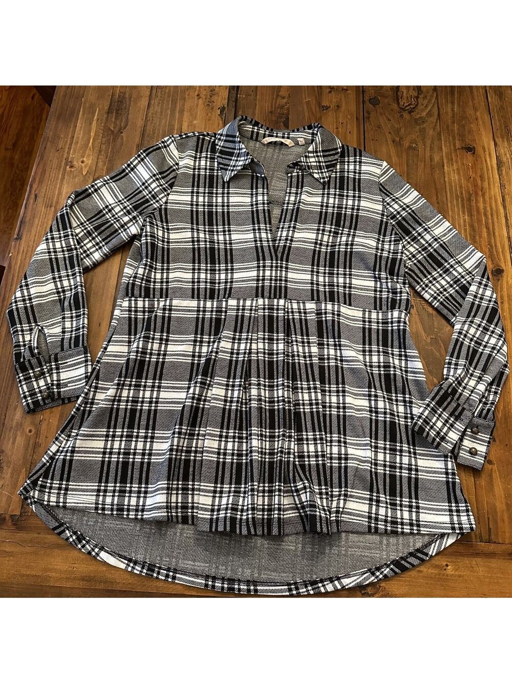 Soft Surroundings Ryden Black White Plaid Tunic Top Size Buffalo Size Medium